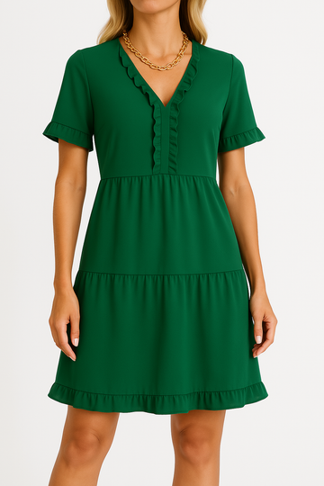Ruffle Trim Tiered A-Line Dress
